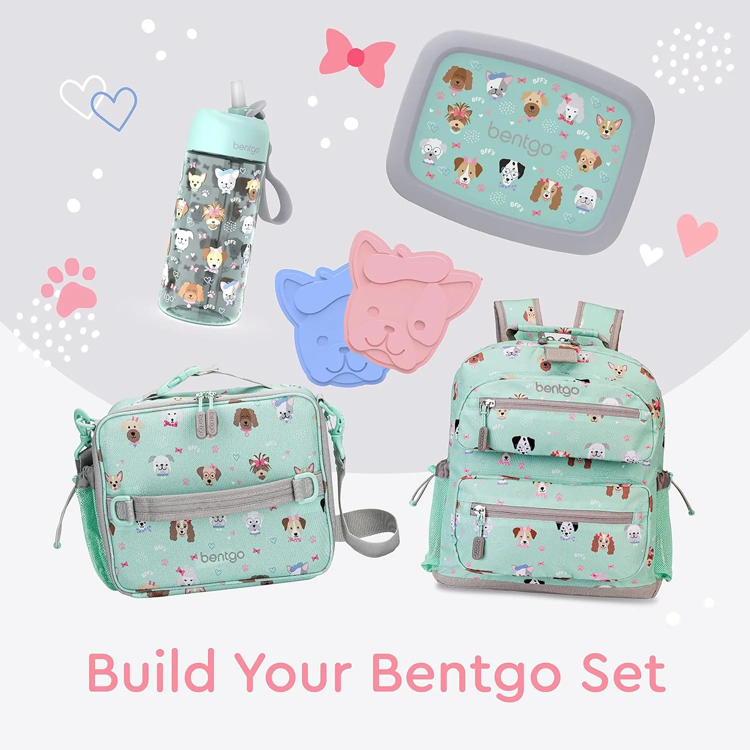 Bentgo Kids Backpack - Lightweight 14 Backpack in Fun Prints for School, Travel, & Daycare, Ideal for Ages 4 , Roomy Interior, Durable & Water-Resistant Fabric, & Loop for Lunch Bag (Puppy Love)