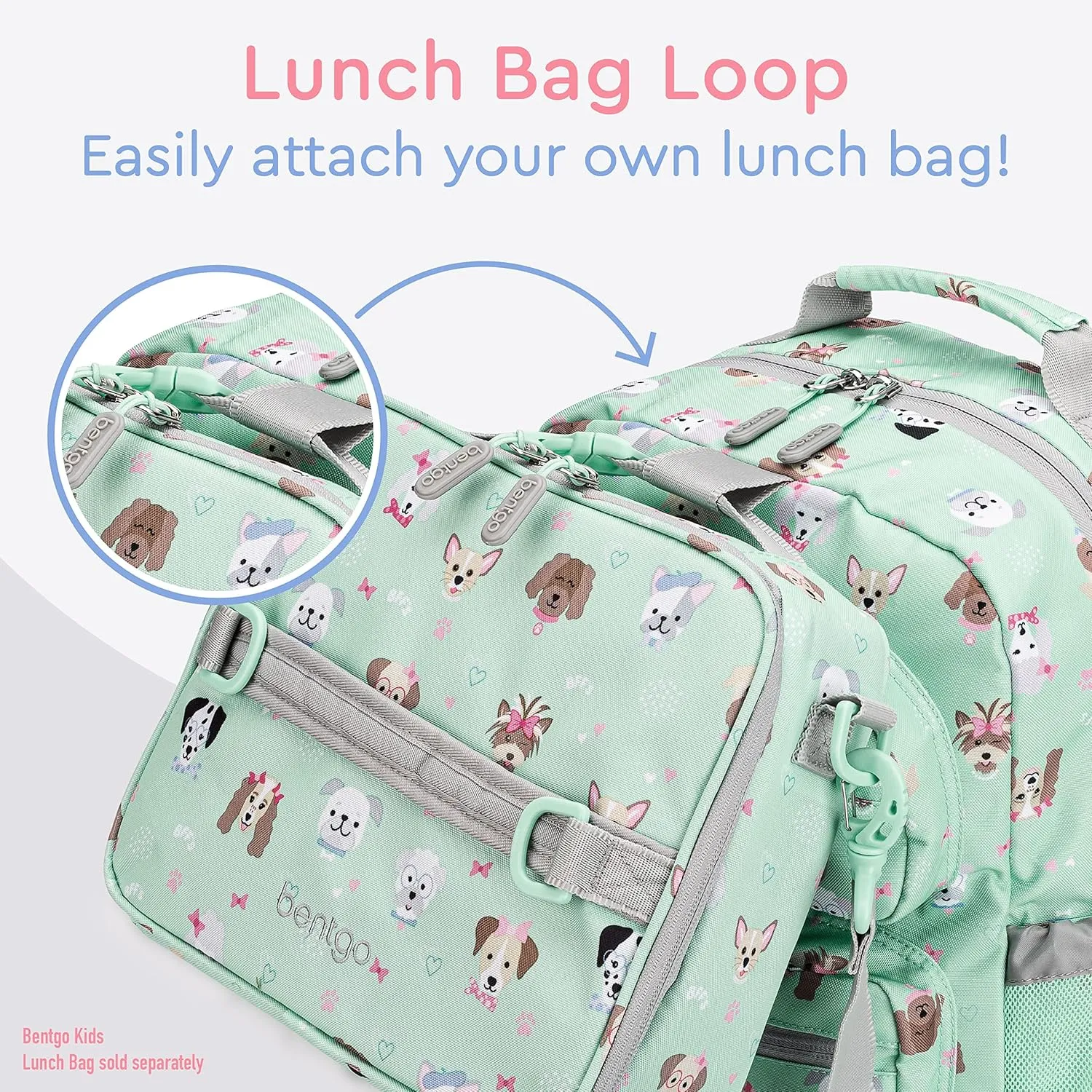 Bentgo Kids Backpack - Lightweight 14 Backpack in Fun Prints for School, Travel, & Daycare, Ideal for Ages 4 , Roomy Interior, Durable & Water-Resistant Fabric, & Loop for Lunch Bag (Puppy Love)