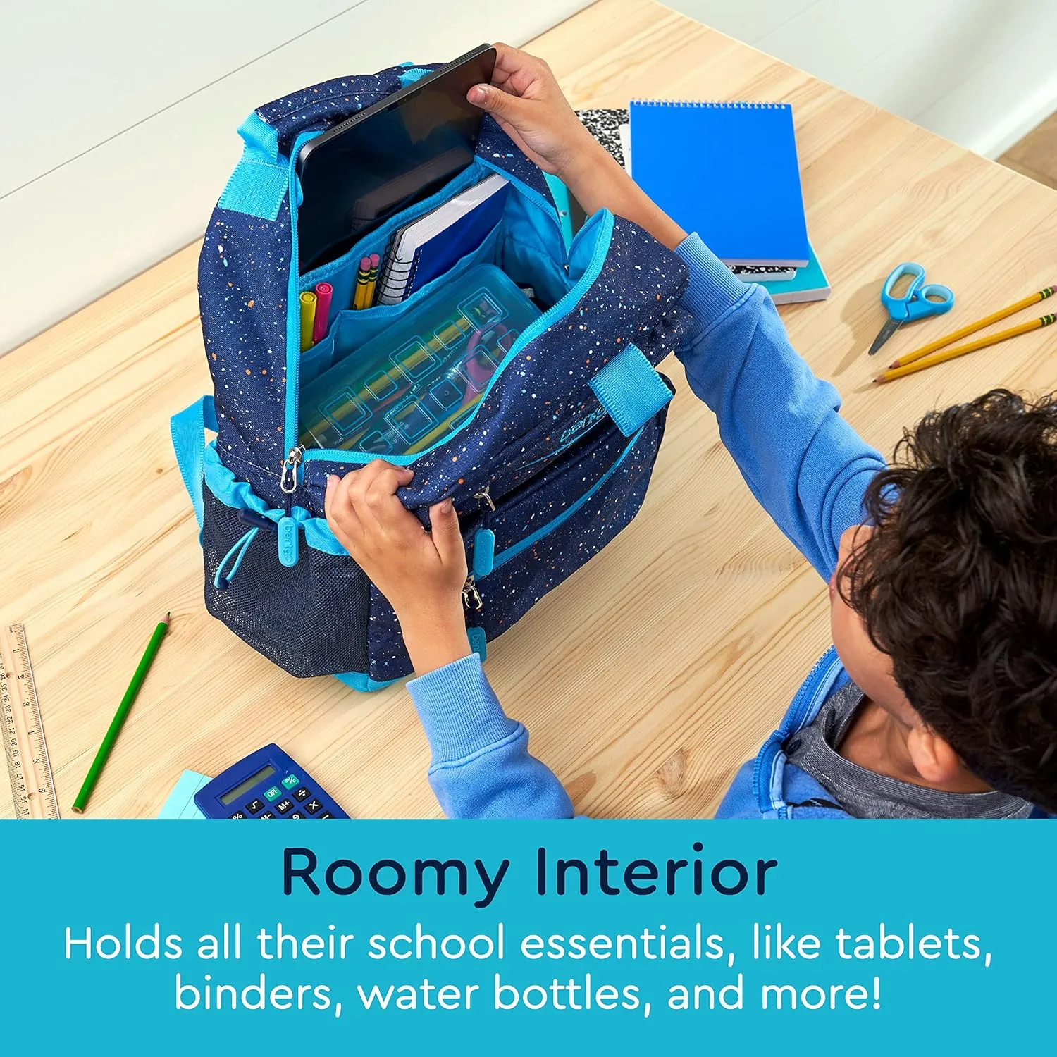 Bentgo Kids Confetti Backpack - Lightweight 14 Backpack for School, Travel & Daycare, Ideal for Ages 4 , Durable & Water-Resistant, Roomy Interior, & Loop for Lunch Bag (Confetti Edition-Abyss Blue)