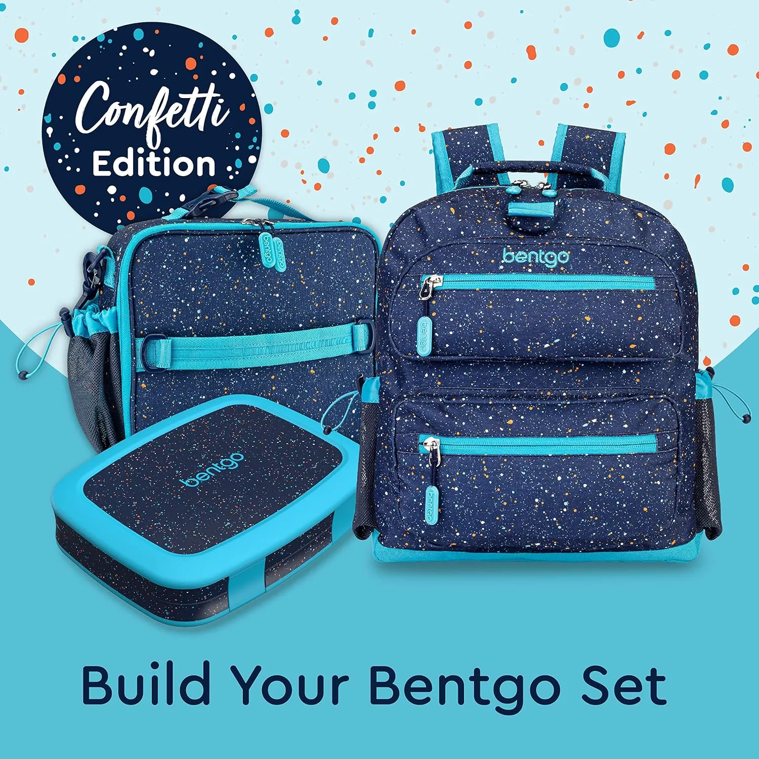 Bentgo Kids Confetti Backpack - Lightweight 14 Backpack for School, Travel & Daycare, Ideal for Ages 4 , Durable & Water-Resistant, Roomy Interior, & Loop for Lunch Bag (Confetti Edition-Abyss Blue)