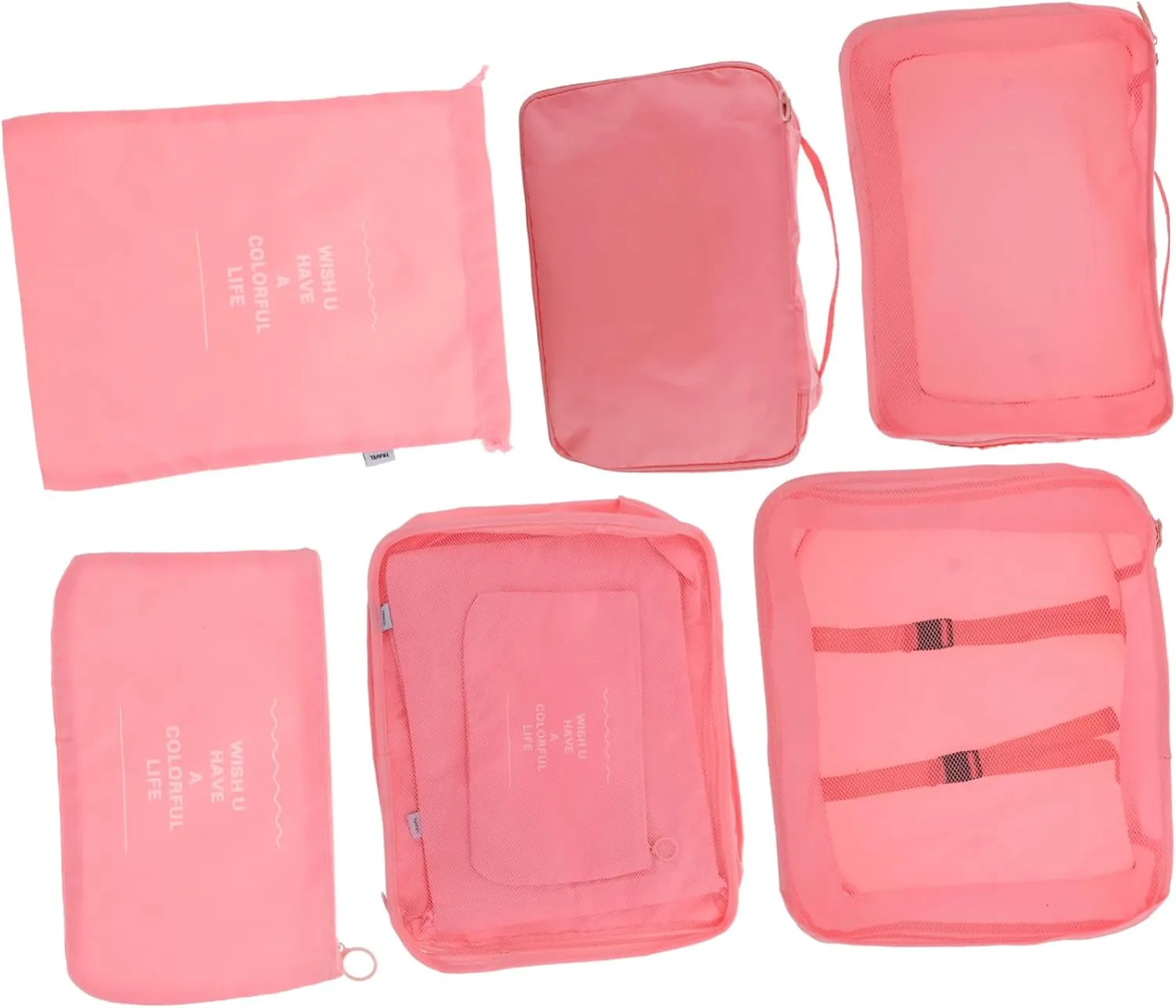 BESTYASH Thick Polyester Travel Clothes Bags 6pcs Set Tote Bag and Makeup Bag Garment Bags for Travel