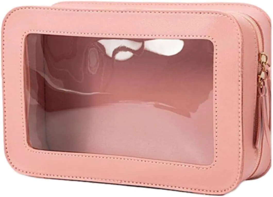BILIKEYU Clear Makeup Bags Toiletry Bag With Zipper Makeup Organizer Travel Cosmetic Bags For Women Men Stuff Organizer (Pink, One Size)