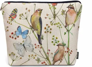 Birds Cosmetic Bags For Women, Nature Birds Butterfly Flowers Roomy Makeup Bag Toiletry Bag Accessories Organizer Storage Bags Makeup Pouch For Travel Business Gym Camping Bathroom