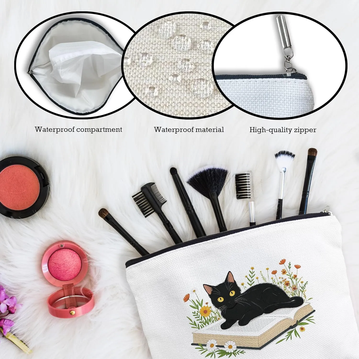 Black Cat Flowers Make Up Bags For Women, Toiletry Bags For Traveling Women, Small Makeup Pouch, Make Up Travel Bag Organizer, Cosmetic Travel Bag Cat Gifts For Cat Lovers(A15)