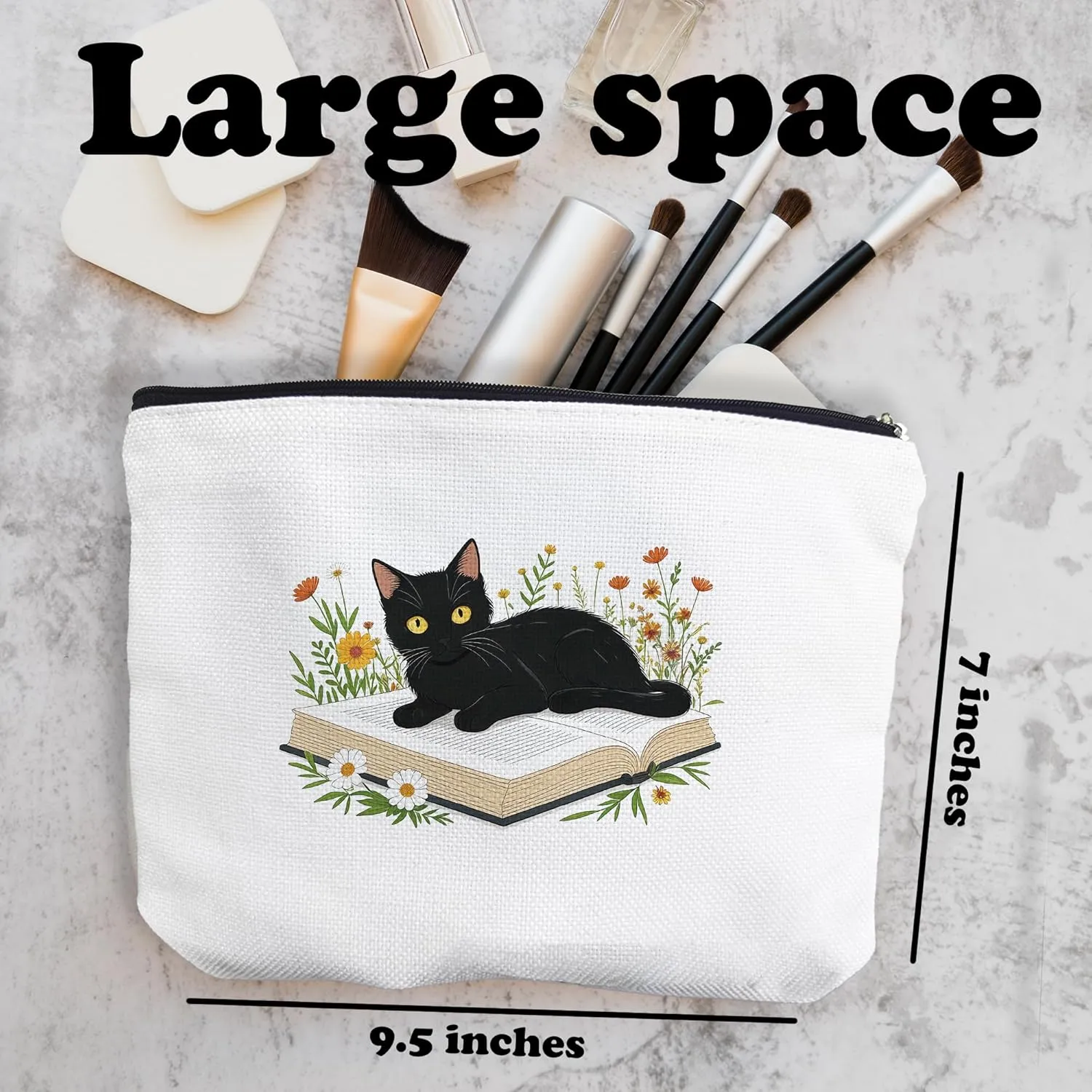 Black Cat Flowers Make Up Bags For Women, Toiletry Bags For Traveling Women, Small Makeup Pouch, Make Up Travel Bag Organizer, Cosmetic Travel Bag Cat Gifts For Cat Lovers(A15)