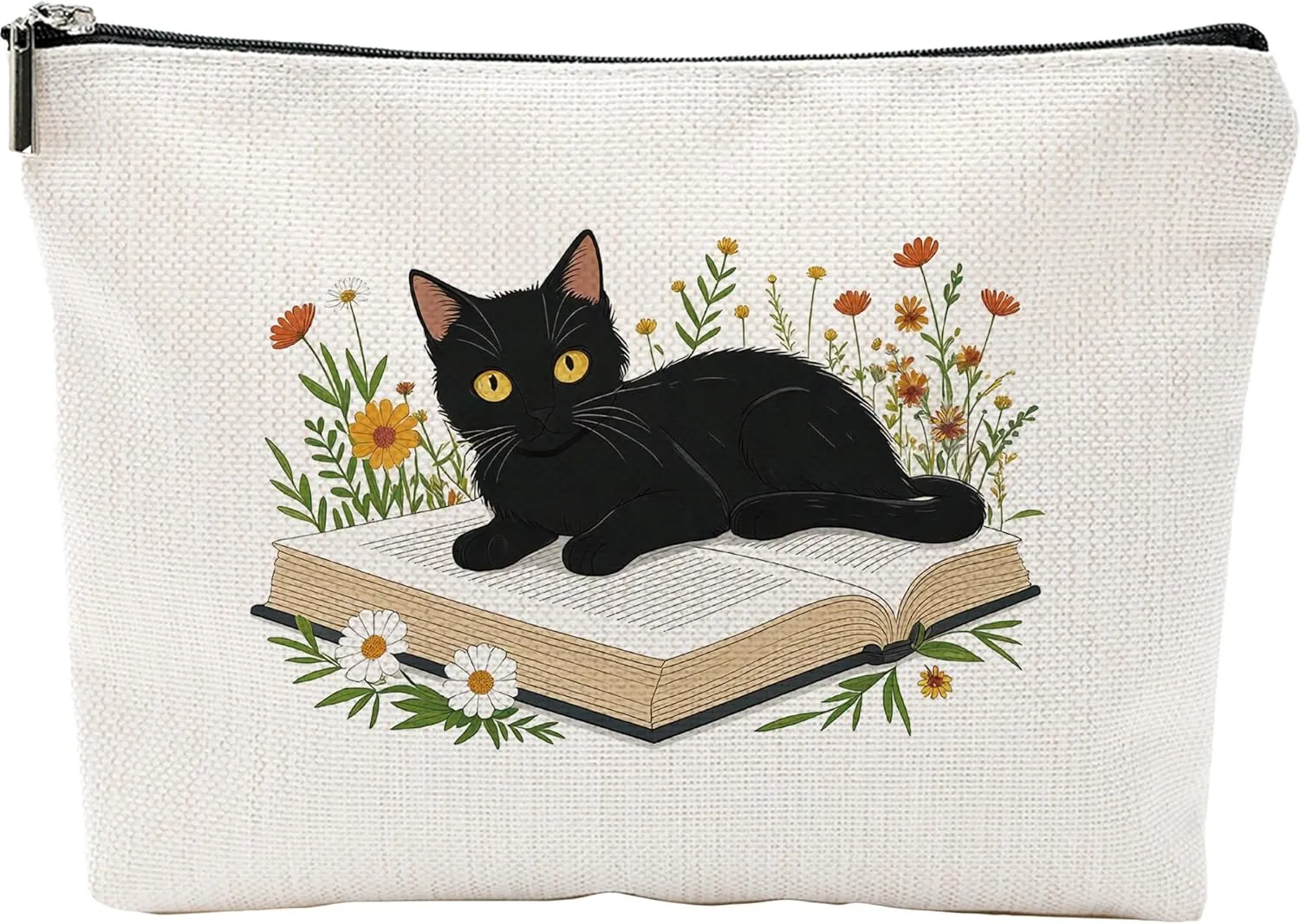 Black Cat Flowers Make Up Bags For Women, Toiletry Bags For Traveling Women, Small Makeup Pouch, Make Up Travel Bag Organizer, Cosmetic Travel Bag Cat Gifts For Cat Lovers(A15)