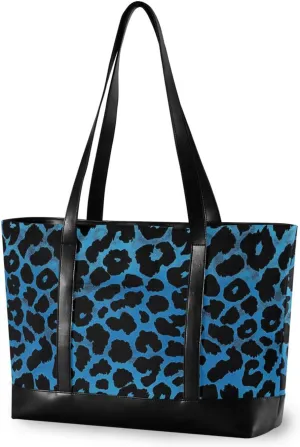 Blue Black Leopard Cheetah Print Fancy professional womens laptop tote bag with zipper for college with Personalized bulto para laptop