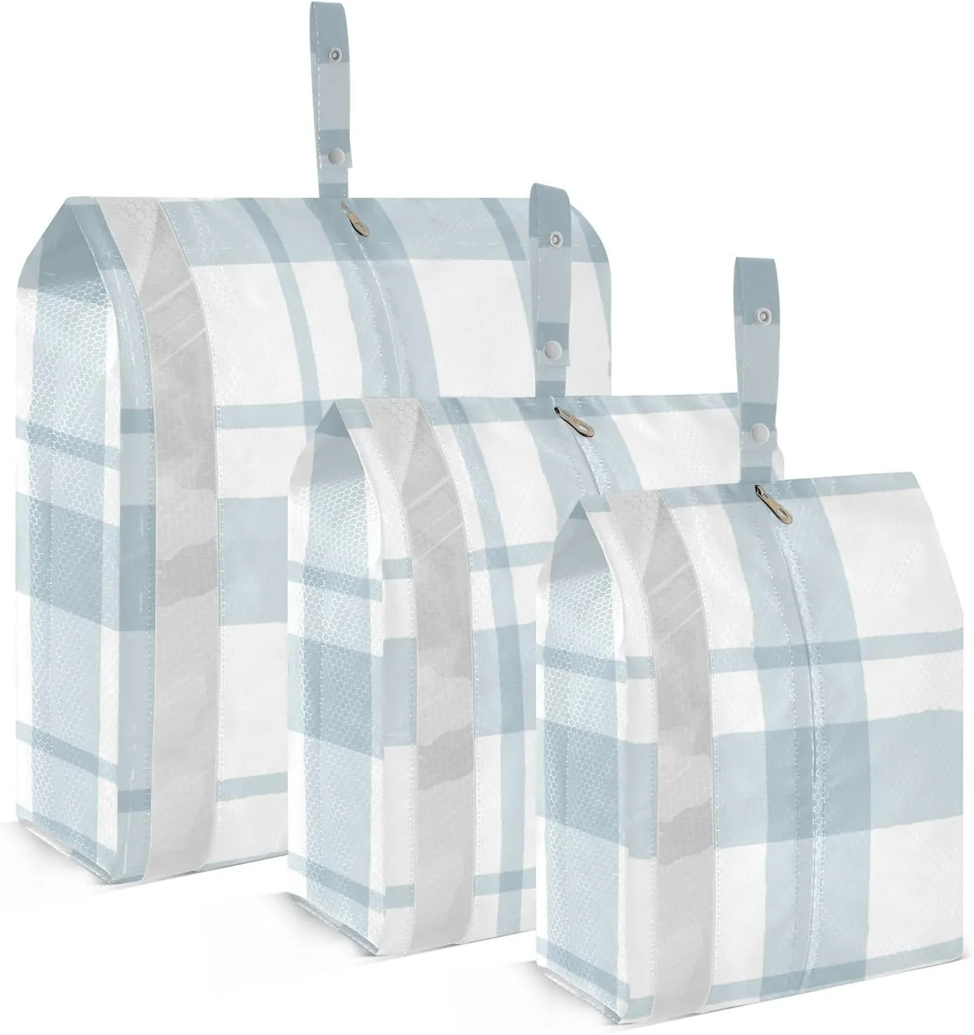 Blue Gingham Stripes 3 Set Travel Packing Cubes For Suitcases, Foldable, Garment Bag Closet Storage, Luggage Space Saver, Luggages Management Personnel