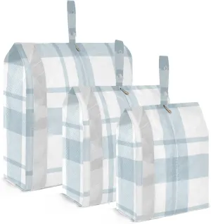 Blue Gingham Stripes 3 Set Travel Packing Cubes For Suitcases, Foldable, Garment Bag Closet Storage, Luggage Space Saver, Luggages Management Personnel