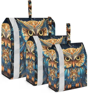 Bohemian Owl Black 3pcs Travel Packing Storage Bags Stackable Garment Bag Closet Storage Compression Bags Bedding Storage