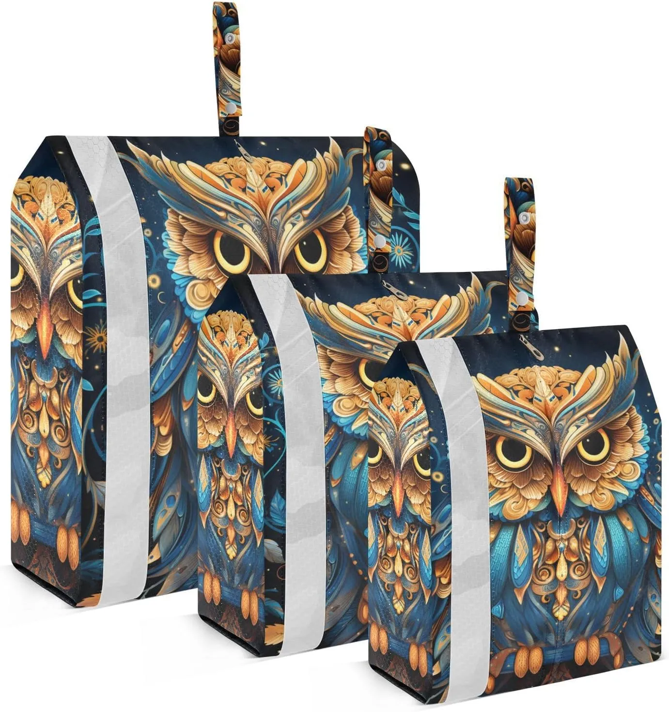 Bohemian Owl Black 3pcs Travel Packing Storage Bags Stackable Garment Bag Closet Storage Compression Bags Bedding Storage