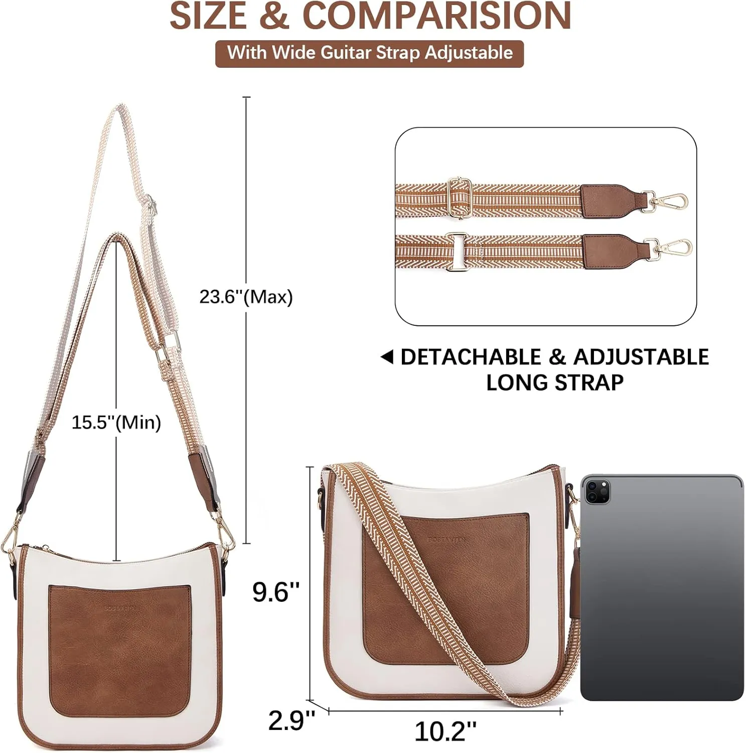 BOSTANTEN Crossbody Bags for Women Trendy Vegan Leather Hobo Handbags Fashion Shoulder Purse with Adjustable Guitar Strap