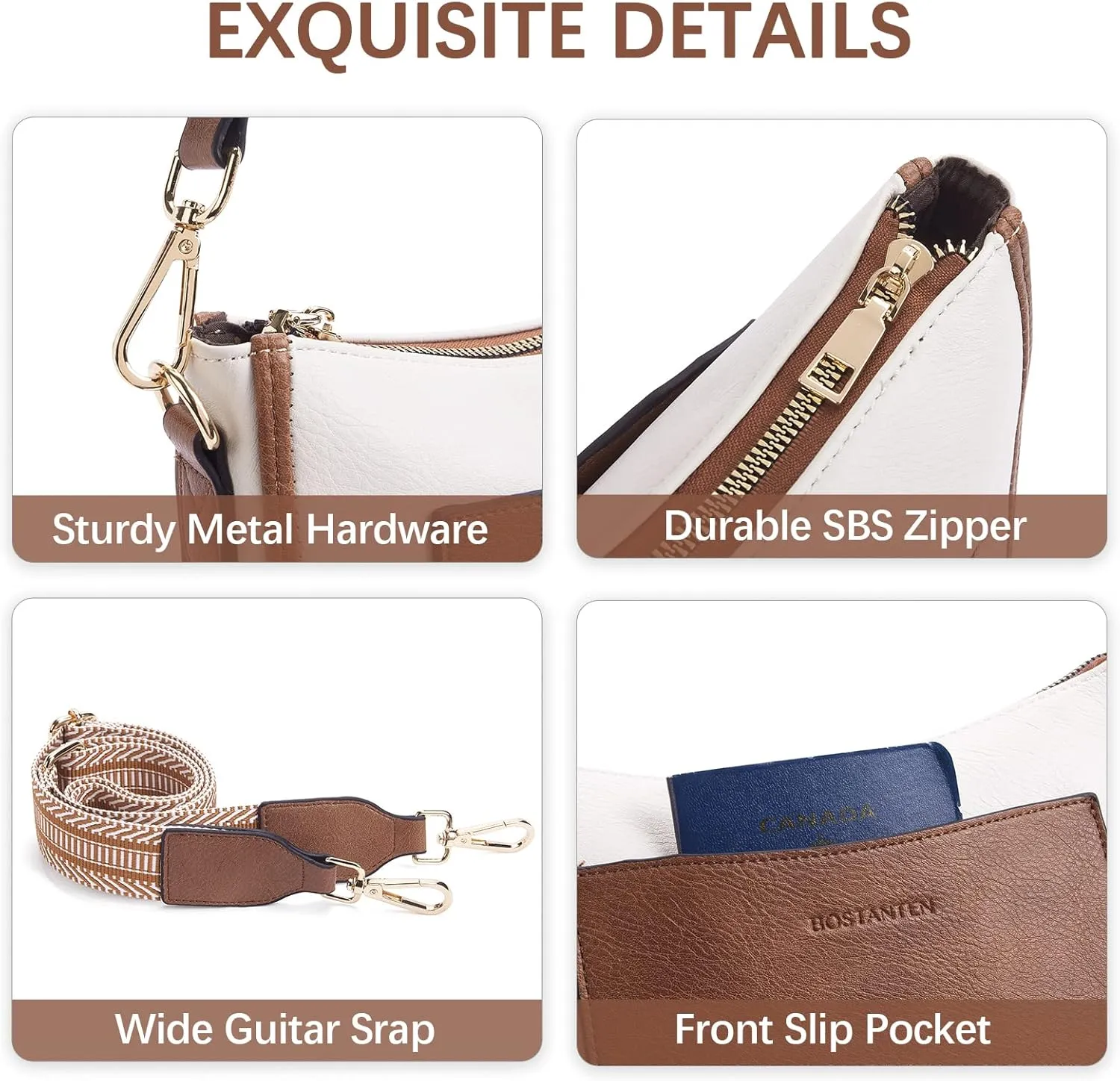BOSTANTEN Crossbody Bags for Women Trendy Vegan Leather Hobo Handbags Fashion Shoulder Purse with Adjustable Guitar Strap