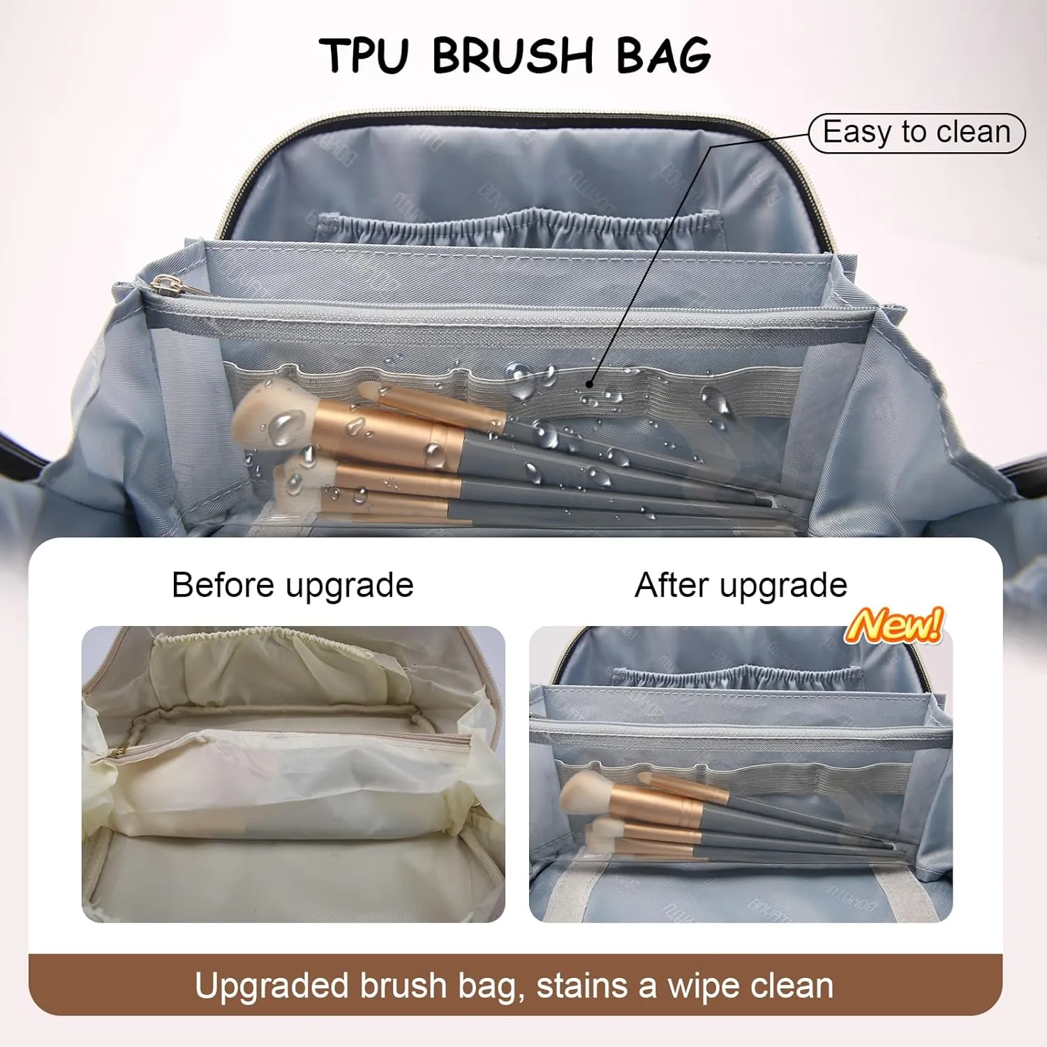 BOYATU Travel Makeup Bag for Women: Large Cosmetic Bag Set of 3 - Vegan Leather Make up Bag with Compartments - Compact Waterproof Toiletry Bag with Divider & Handle (03Khaki)