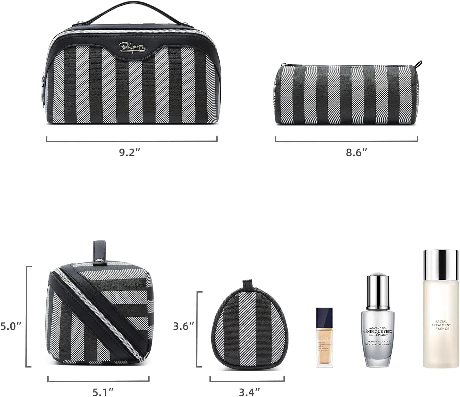 BOYATU Travel Makeup Bag for Women: Large Cosmetic Bag Set of 3 - Vegan Leather Make up Bag with Compartments - Compact Waterproof Toiletry Bag with Divider & Handle (04Black)