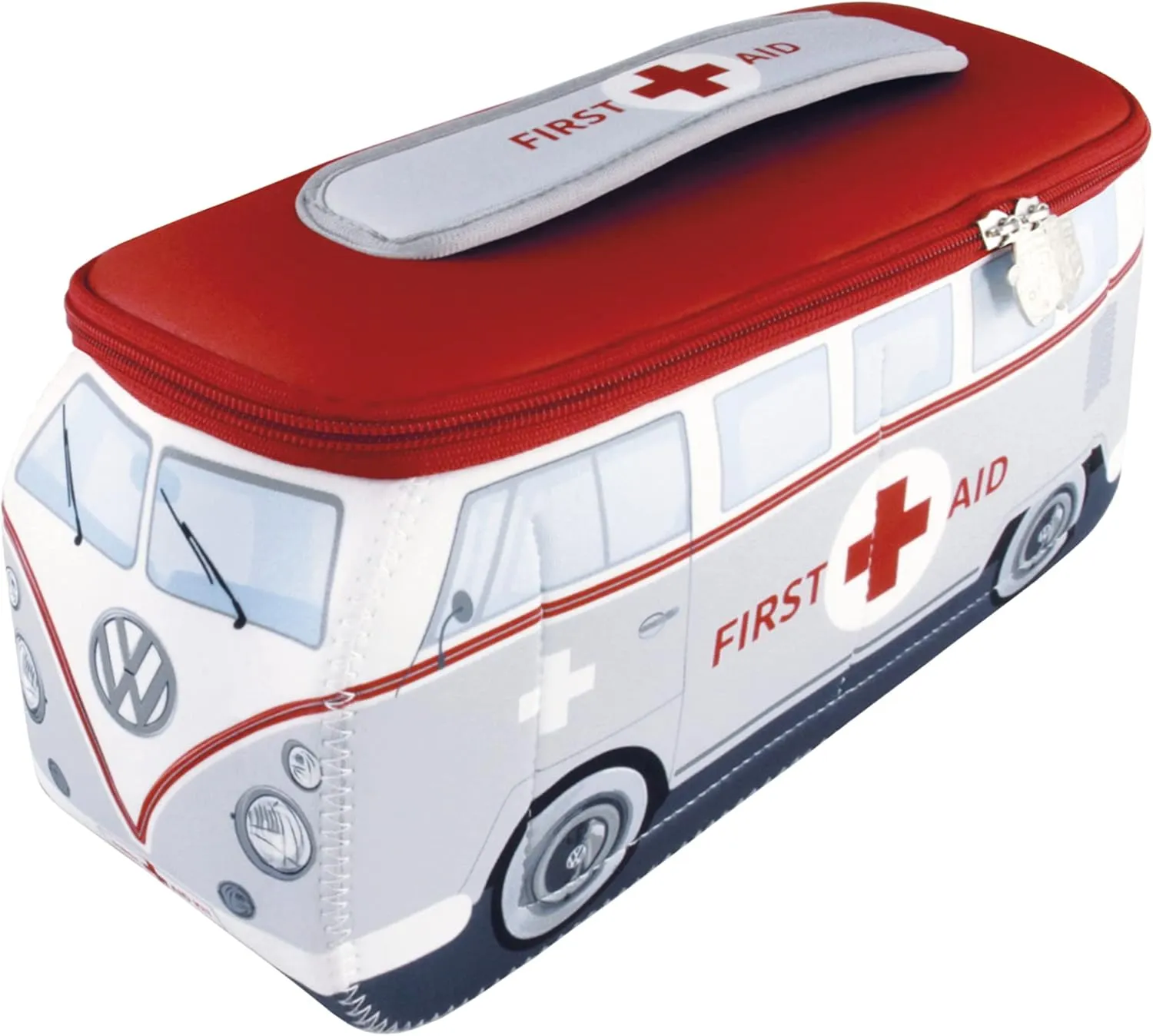 BRISA VW Collection - Volkswagen Neoprene Universal Makeup Cosmetics Toiletry Travel Pharmacy Bag in T1 Bus Design (First Aid/Gray/Large)