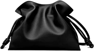 BXCNCKD Women's Versatile Crossbody Bag with Cloud Drawstring, Pleated Bucket Bag - Fashionable PU Leather for Women (Black)