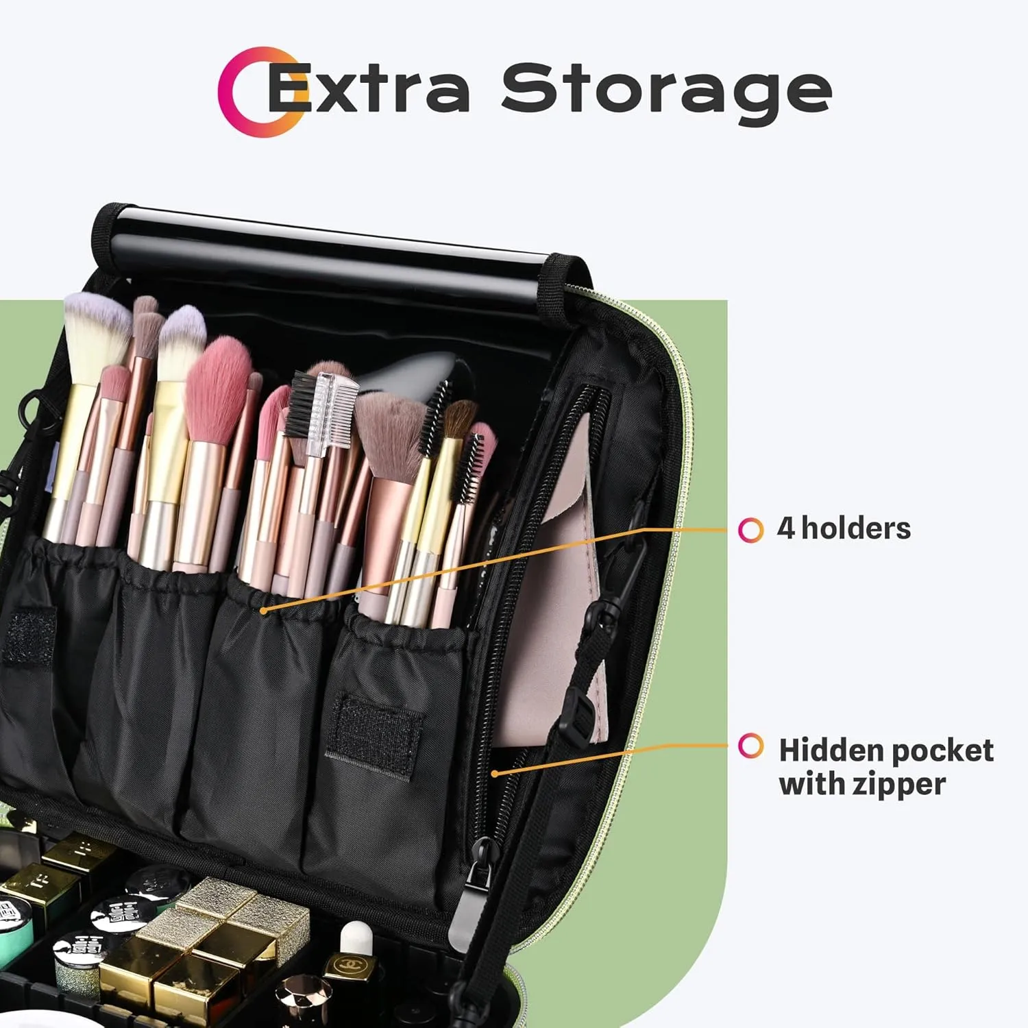 BYOOTIQUE Travel Makeup Train Cases Sequin Cosmetic Bag Professional Lipstick Organizer with Adjustable Dividers for Cosmetics Makeup Brushes Lipstick Toiletry Travel Accessories, Glitter Green