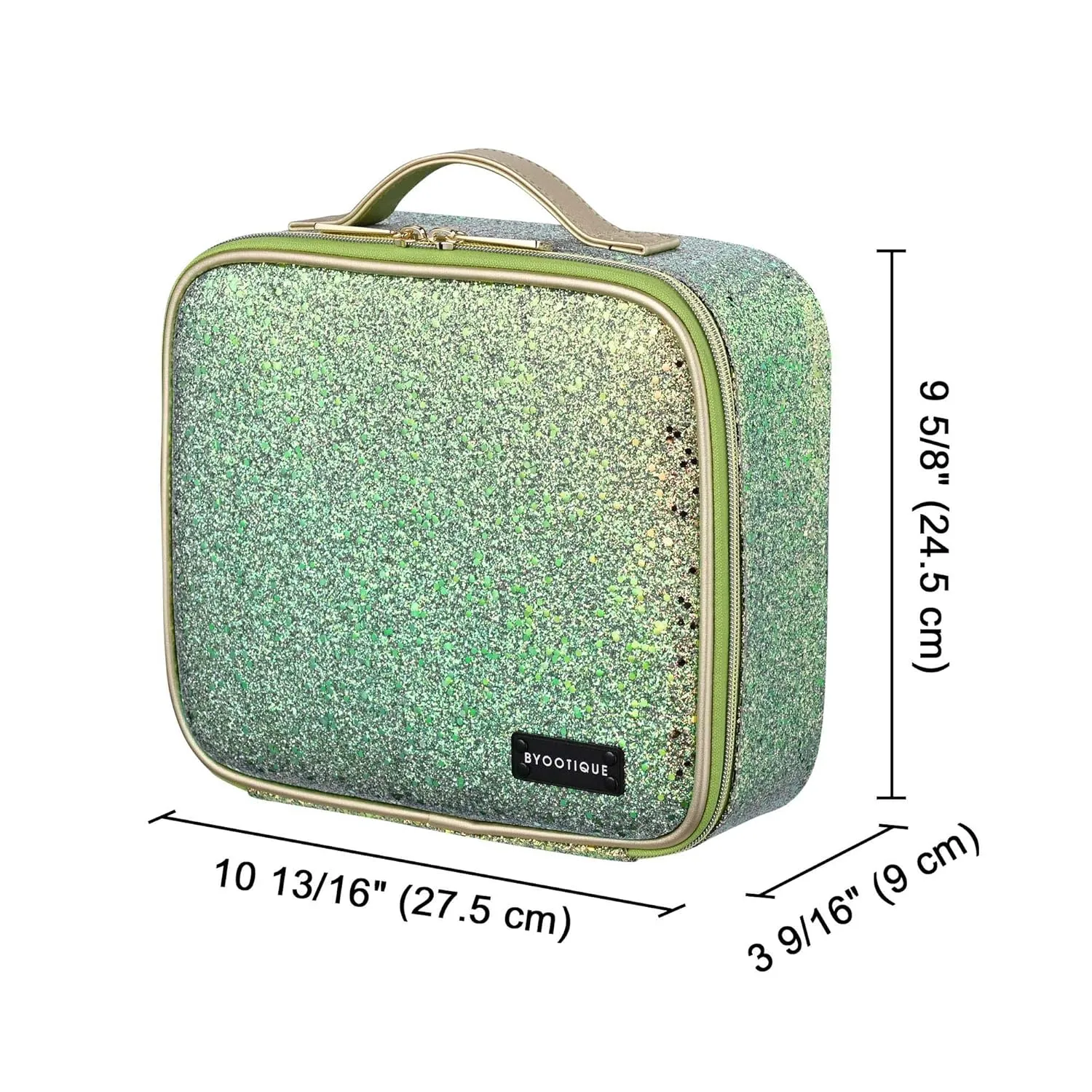 BYOOTIQUE Travel Makeup Train Cases Sequin Cosmetic Bag Professional Lipstick Organizer with Adjustable Dividers for Cosmetics Makeup Brushes Lipstick Toiletry Travel Accessories, Glitter Green
