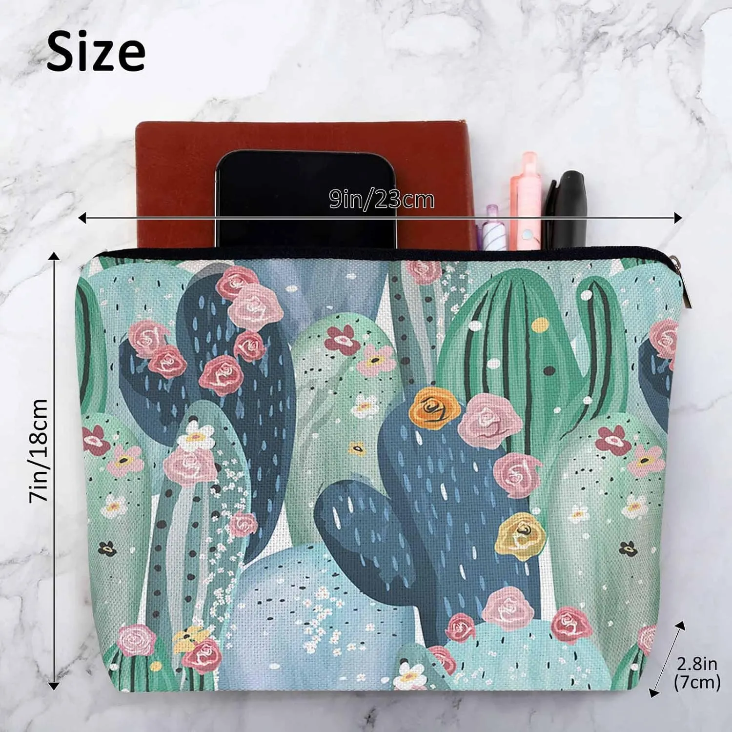 Cactus Cosmetic Bags For Women, Floral Cactus Succulent Cacti Green Roomy Makeup Bag Toiletry Bag Accessories Organizer Storage Bags Makeup Pouch For Travel Business Gym Camping Bathroom
