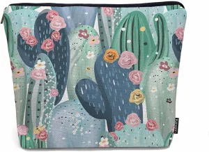Cactus Cosmetic Bags For Women, Floral Cactus Succulent Cacti Green Roomy Makeup Bag Toiletry Bag Accessories Organizer Storage Bags Makeup Pouch For Travel Business Gym Camping Bathroom