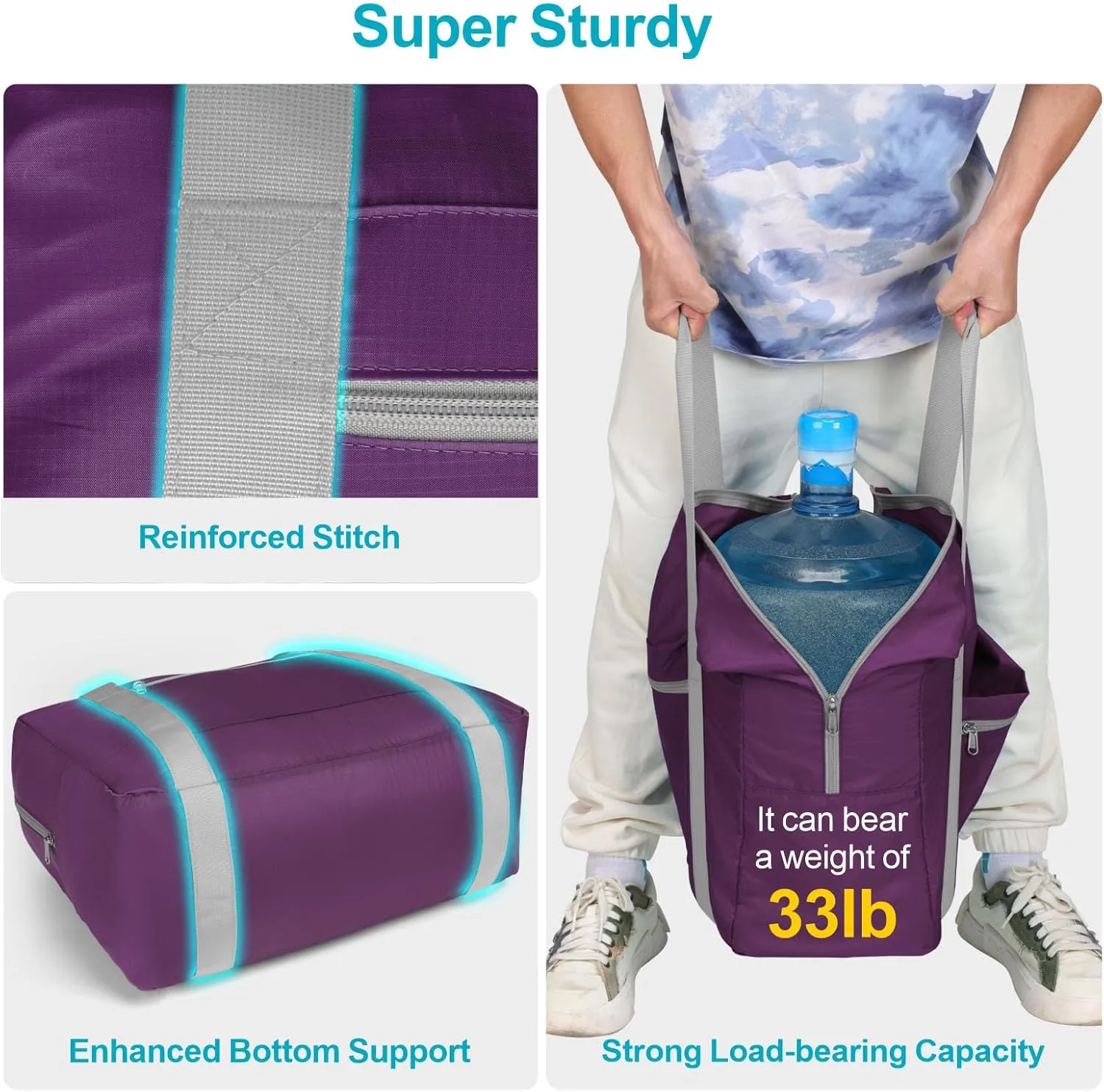 Cambond Spirit Airlines Personal Item Bag 18x14x8-30L Carry on Personal Item Travel Bags for Short Trip, Lightweight Compact Underseat Foldable Travel Duffel Bags, Purple
