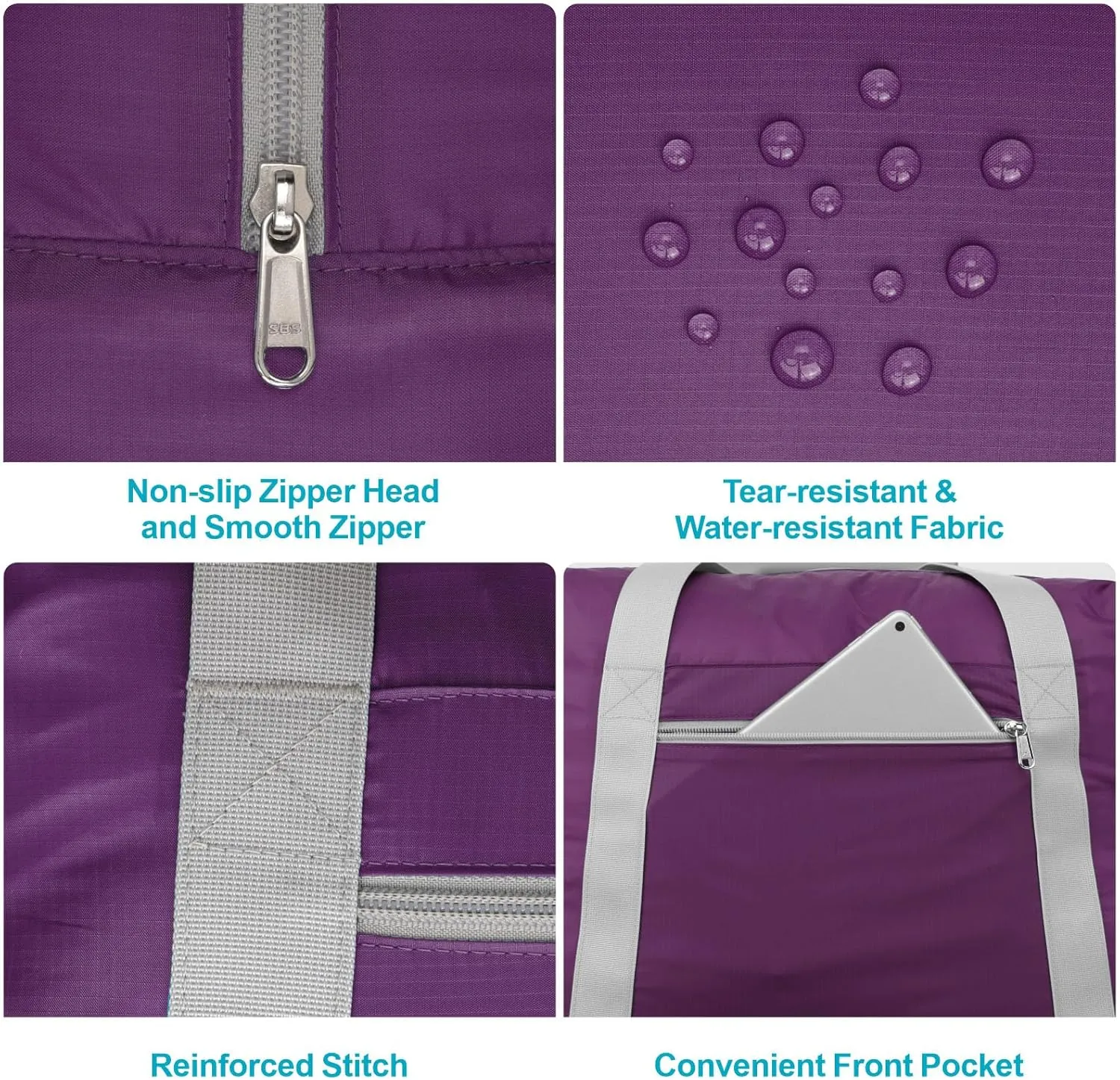 Cambond Spirit Airlines Personal Item Bag 18x14x8-30L Carry on Personal Item Travel Bags for Short Trip, Lightweight Compact Underseat Foldable Travel Duffel Bags, Purple