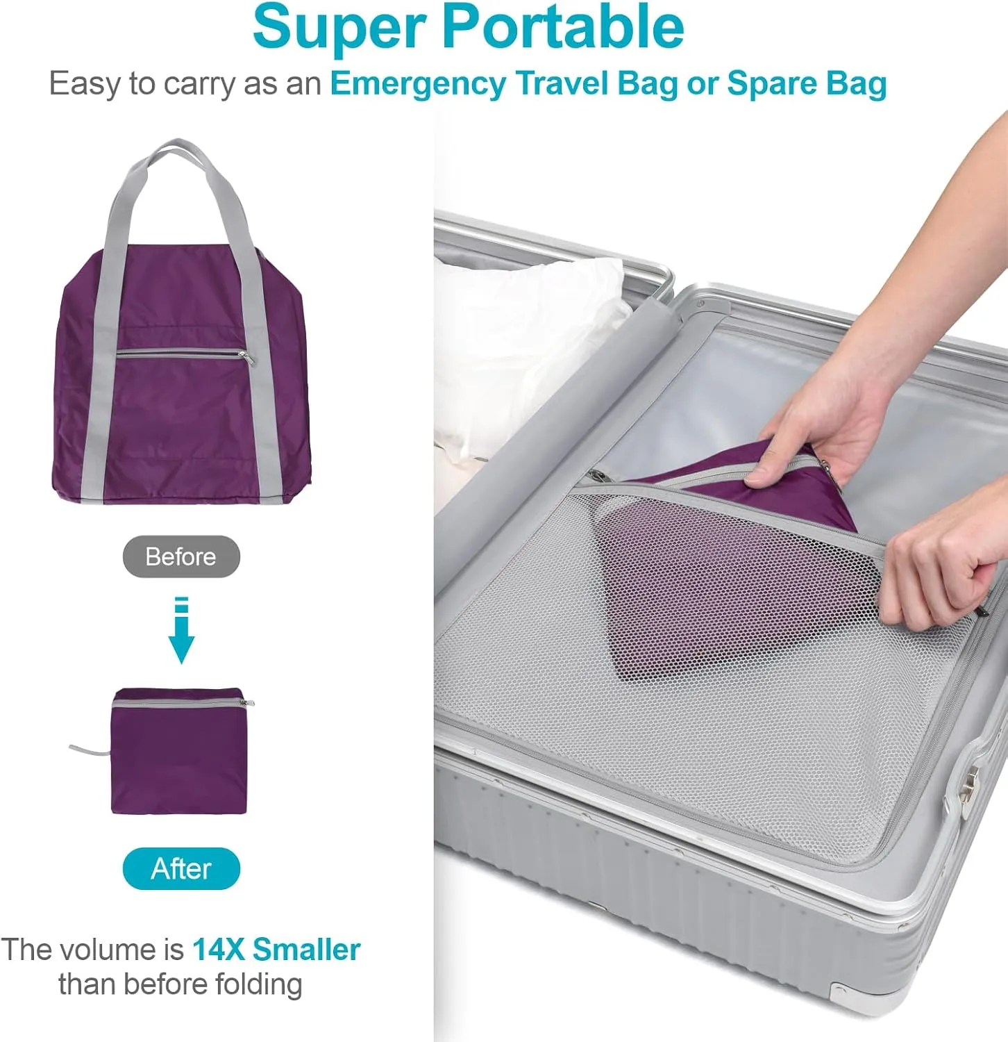 Cambond Spirit Airlines Personal Item Bag 18x14x8-30L Carry on Personal Item Travel Bags for Short Trip, Lightweight Compact Underseat Foldable Travel Duffel Bags, Purple