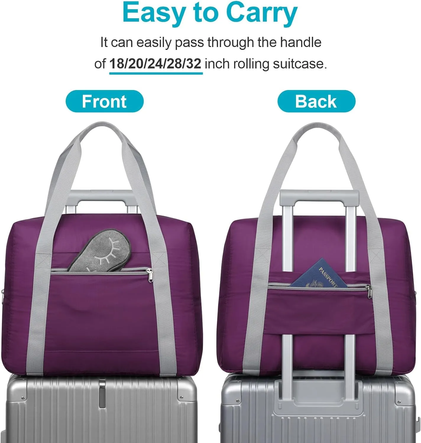 Cambond Spirit Airlines Personal Item Bag 18x14x8-30L Carry on Personal Item Travel Bags for Short Trip, Lightweight Compact Underseat Foldable Travel Duffel Bags, Purple