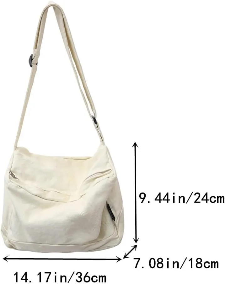 Canvas Messenger Bag Large Hobo Shoulder Crossbody Bags for Women Trendy Tote Bags Purse Travel Shopping
