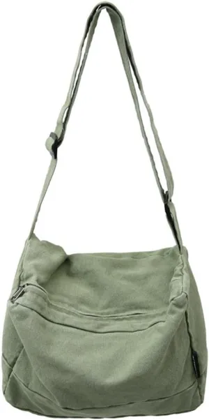 Canvas Messenger Bag Large Hobo Shoulder Crossbody Bags for Women Trendy Tote Bags Purse Travel Shopping