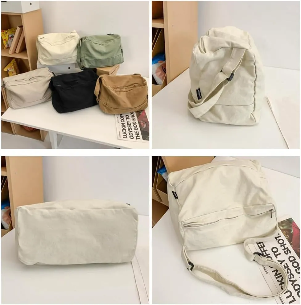 Canvas Messenger Bag Large Hobo Shoulder Crossbody Bags for Women Trendy Tote Bags Purse Travel Shopping