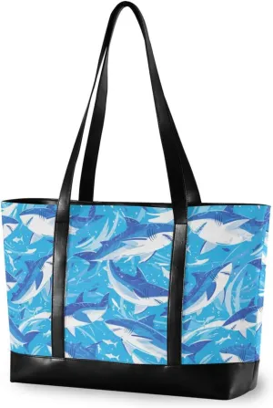 Cartoon Great White fish sea Sky Blue professional 14inch laptop tote bag with zipper for travel with diaper bolsos para mujeres
