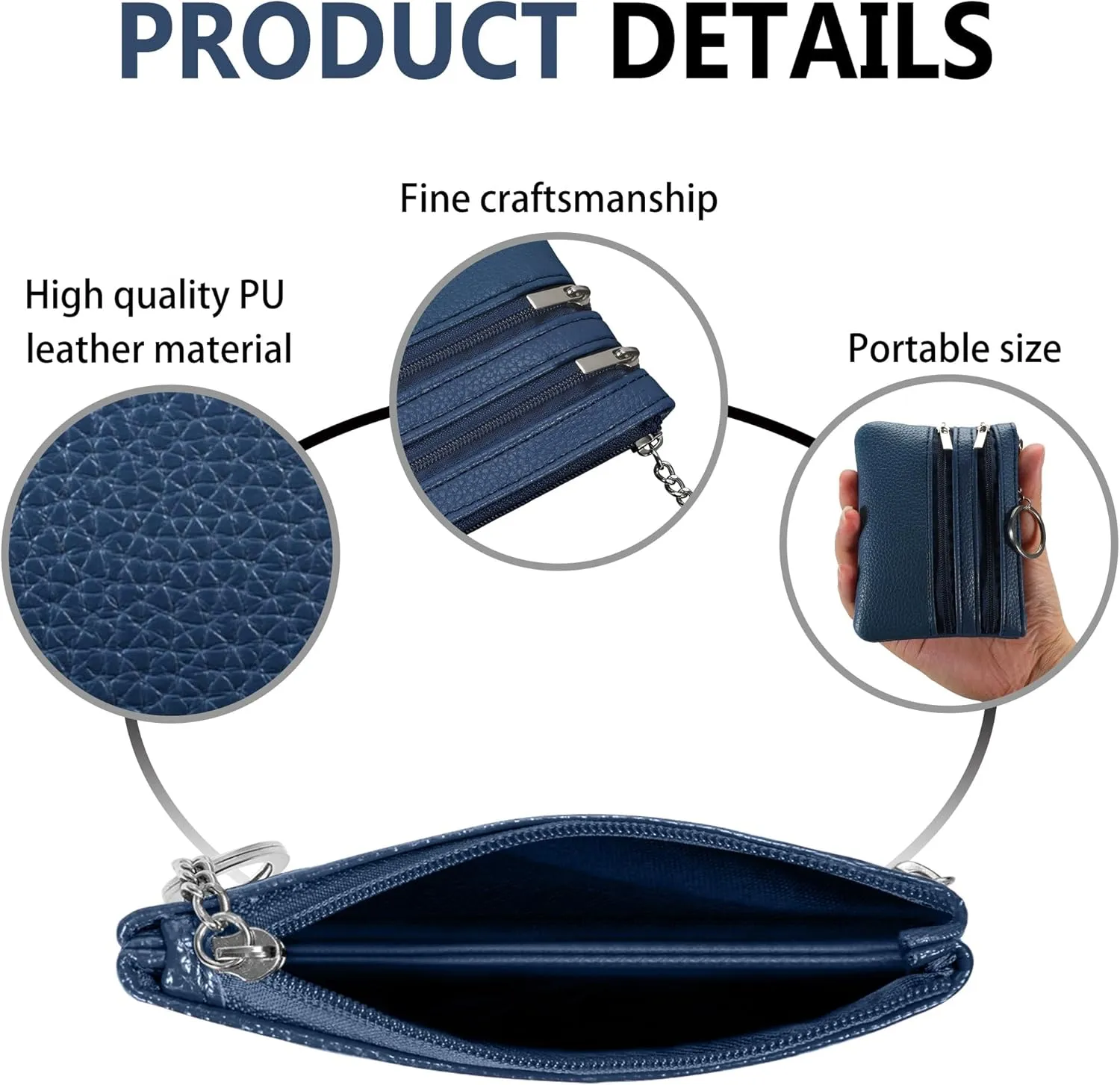 Chelmon 2 Pack Coin Purse Pouch Change Card Holder Wallet with Keychain for Women and Men (Black & Blue)