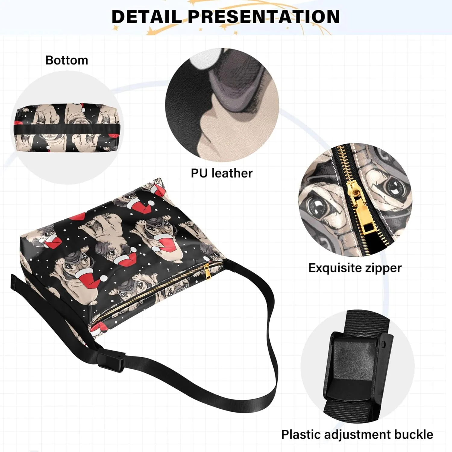Christmas Dog Hobo Leather Bags for Women Large Crossbody Bags Trendy Animal Print Simple Shoulder Bag