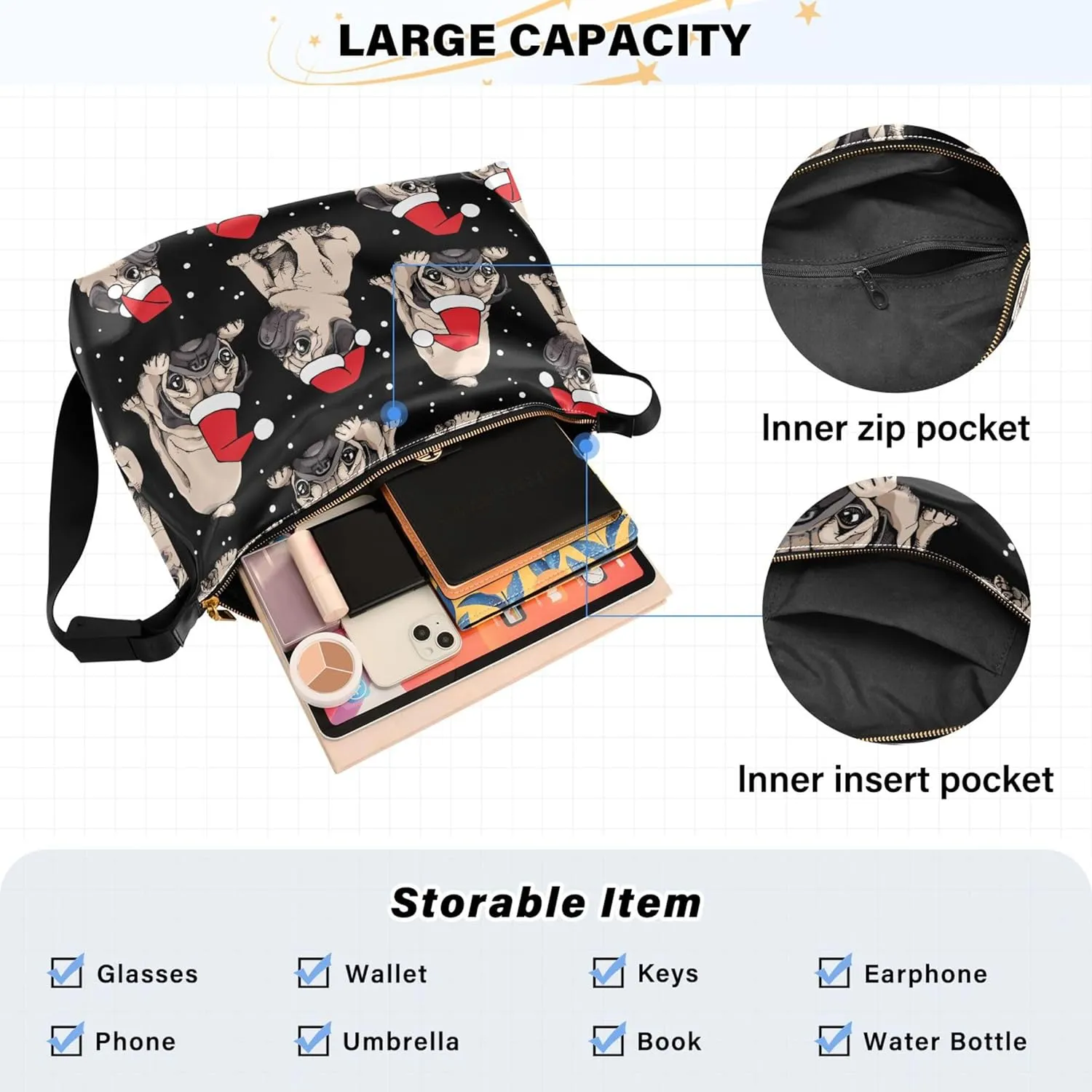 Christmas Dog Hobo Leather Bags for Women Large Crossbody Bags Trendy Animal Print Simple Shoulder Bag