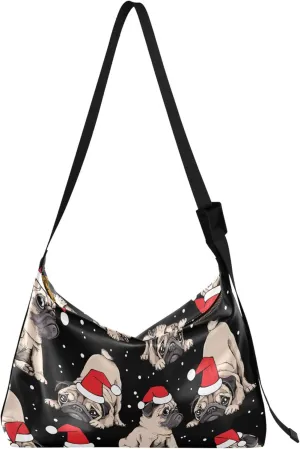Christmas Dog Hobo Leather Bags for Women Large Crossbody Bags Trendy Animal Print Simple Shoulder Bag