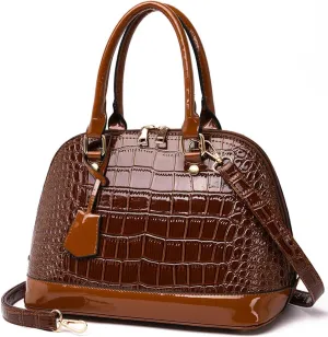 Classic Dome Satchel Bags for Women Crocodile Pattern Faux Leather Crossbody Bags Top Handle Handbags Zipper Purse