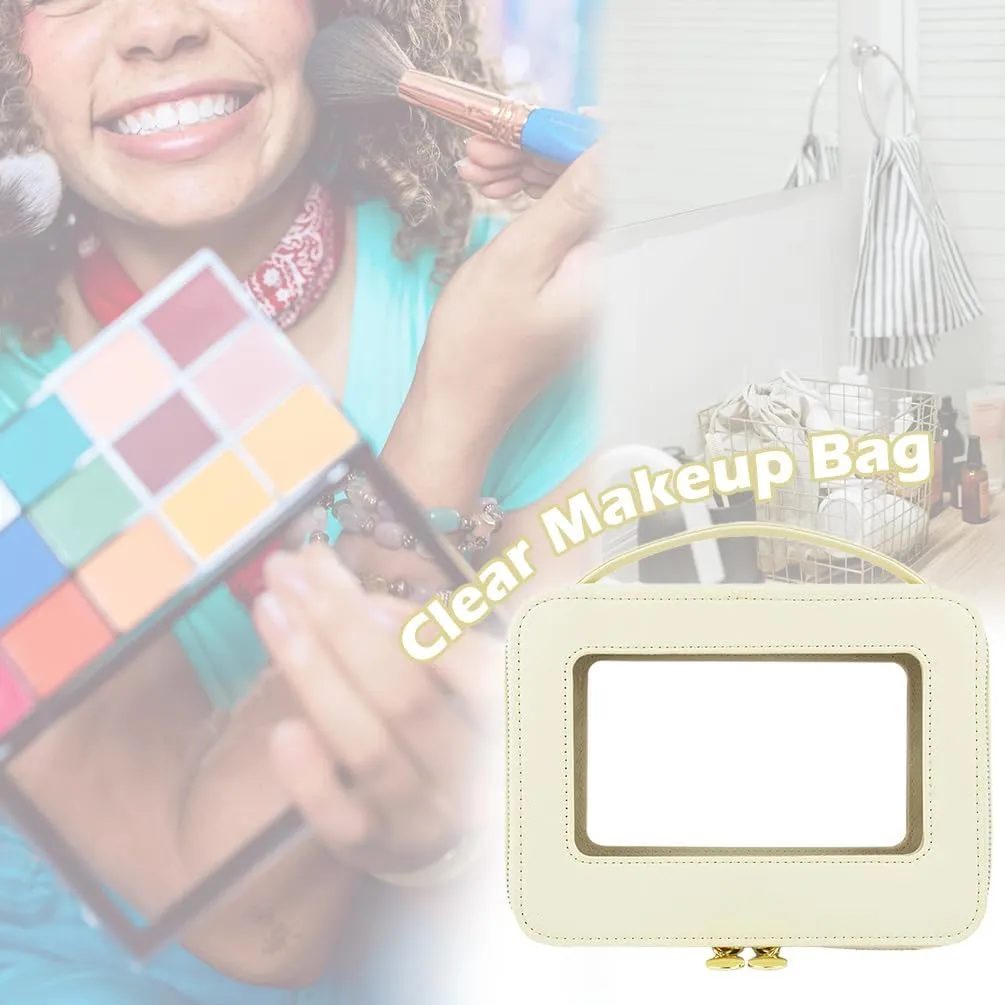 Clear Cosmetic Bags for Women, Clear Makeup Case for Travel, Compact Travel Storage Bag for Makeup Essentials (Ivory)