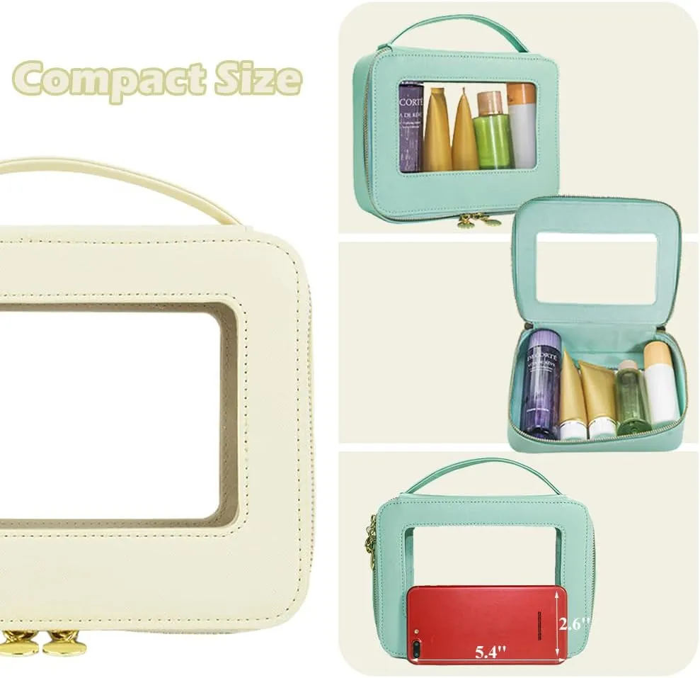 Clear Cosmetic Bags for Women, Clear Makeup Case for Travel, Compact Travel Storage Bag for Makeup Essentials (Ivory)