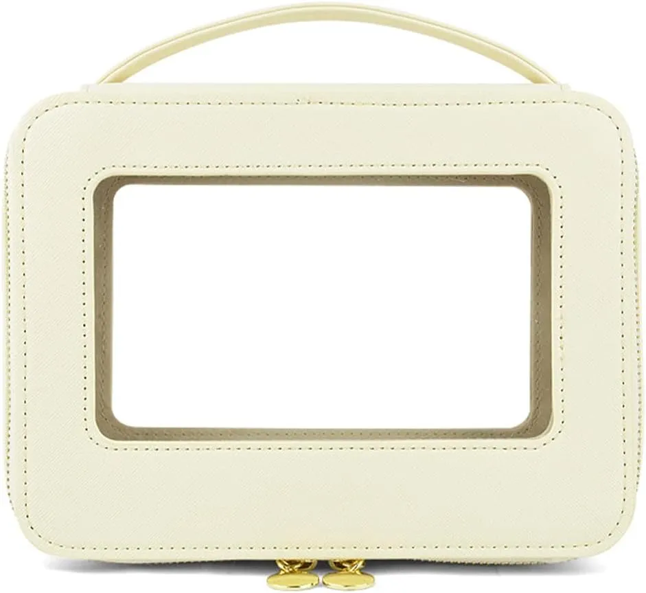Clear Cosmetic Bags for Women, Clear Makeup Case for Travel, Compact Travel Storage Bag for Makeup Essentials (Ivory)