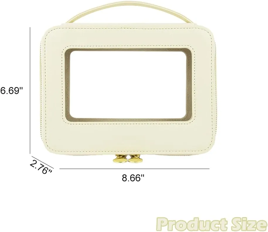 Clear Cosmetic Bags for Women, Clear Makeup Case for Travel, Compact Travel Storage Bag for Makeup Essentials (Ivory)
