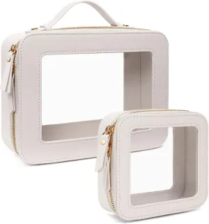 Clear Makeup Bags TSA Approved Toiletry Bag Handle Large Opening,Clear Toiletry Bags for Carry-on Traveling Travel Car Accessories Essentials Organziation Storage for Women Girls(White, Mini&Large)