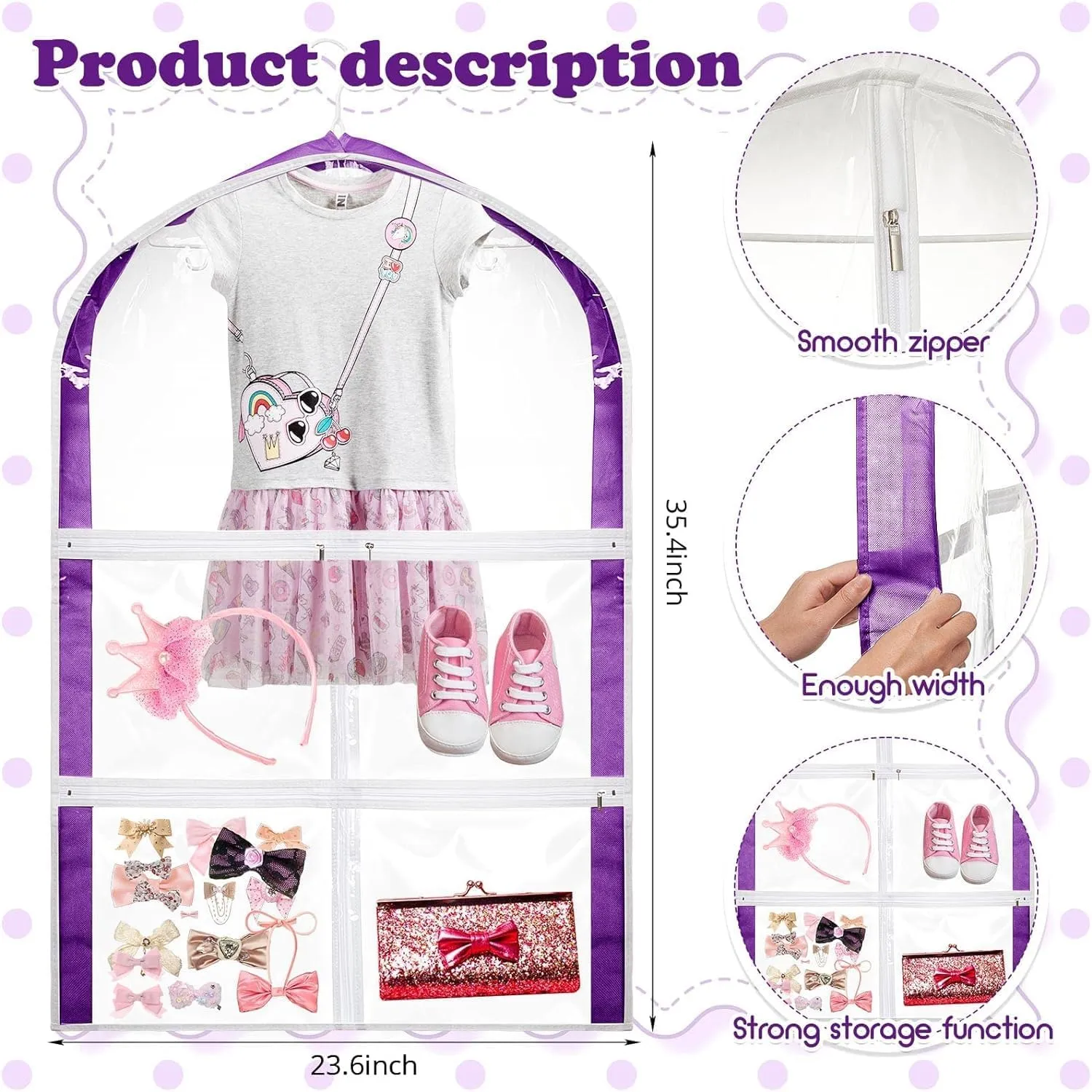 Clothes Cover 3 Pack Clear Dance Garment Bag Suit Bags with Zipper Pockets for Hanging Clothes Suit Bags (Color : Purple, Size : 90 * 60 * 8cm)