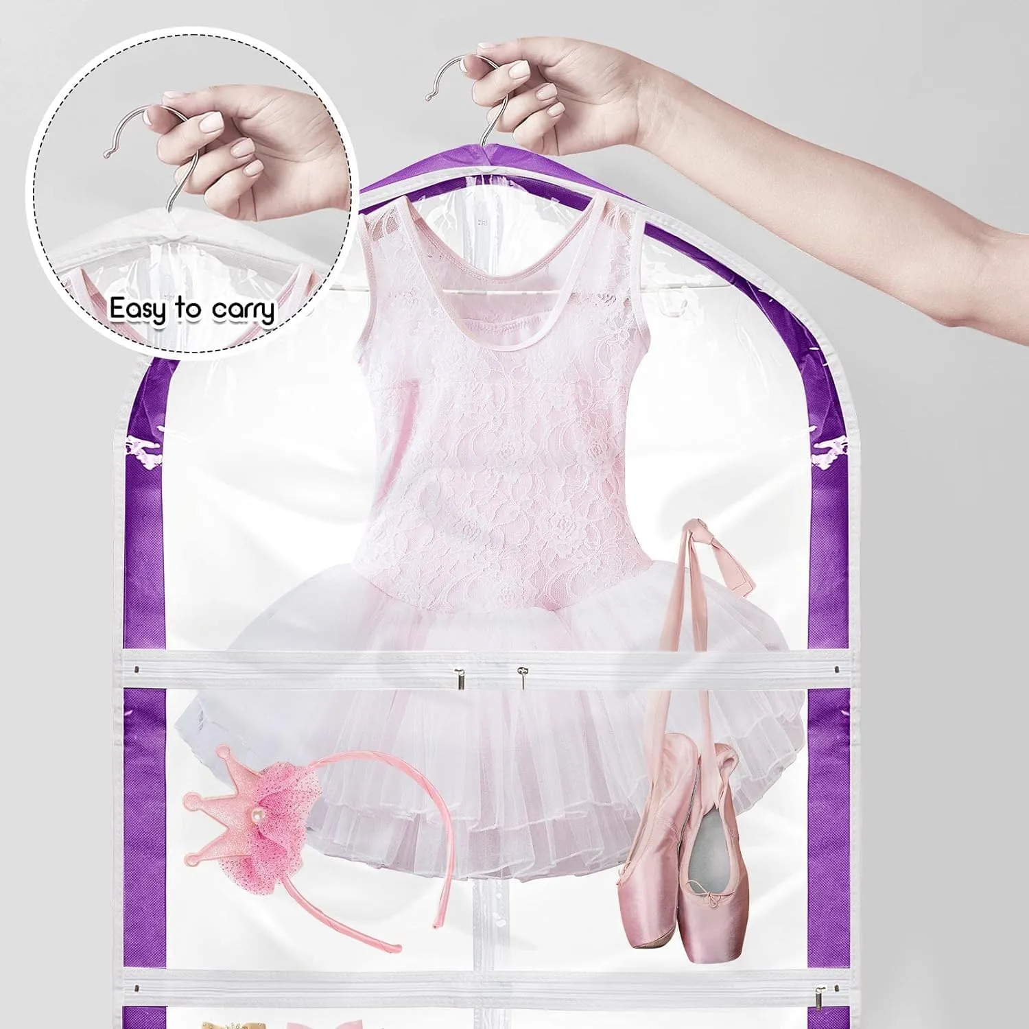 Clothes Cover 3 Pack Clear Dance Garment Bag Suit Bags with Zipper Pockets for Hanging Clothes Suit Bags (Color : Purple, Size : 90 * 60 * 8cm)