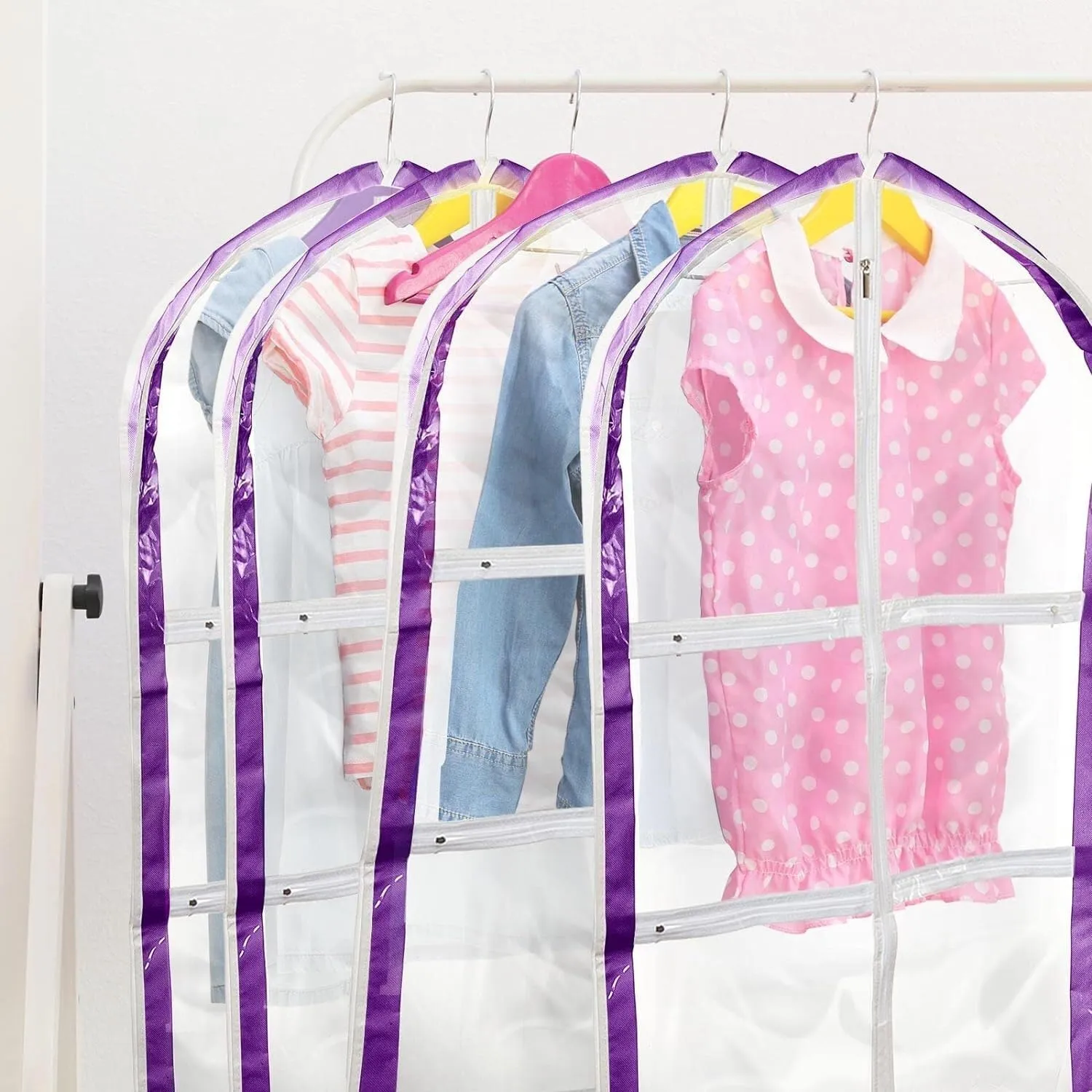 Clothes Cover 3 Pack Clear Dance Garment Bag Suit Bags with Zipper Pockets for Hanging Clothes Suit Bags (Color : Purple, Size : 90 * 60 * 8cm)