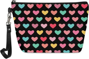 Coldinair Colorful Love Print PU Leather Makeup Bag Cosmetic Bag for Women,Roomy Makeup Bags Travel Toiletry Bag Accessories Organizer Valentine Gifts for Girls