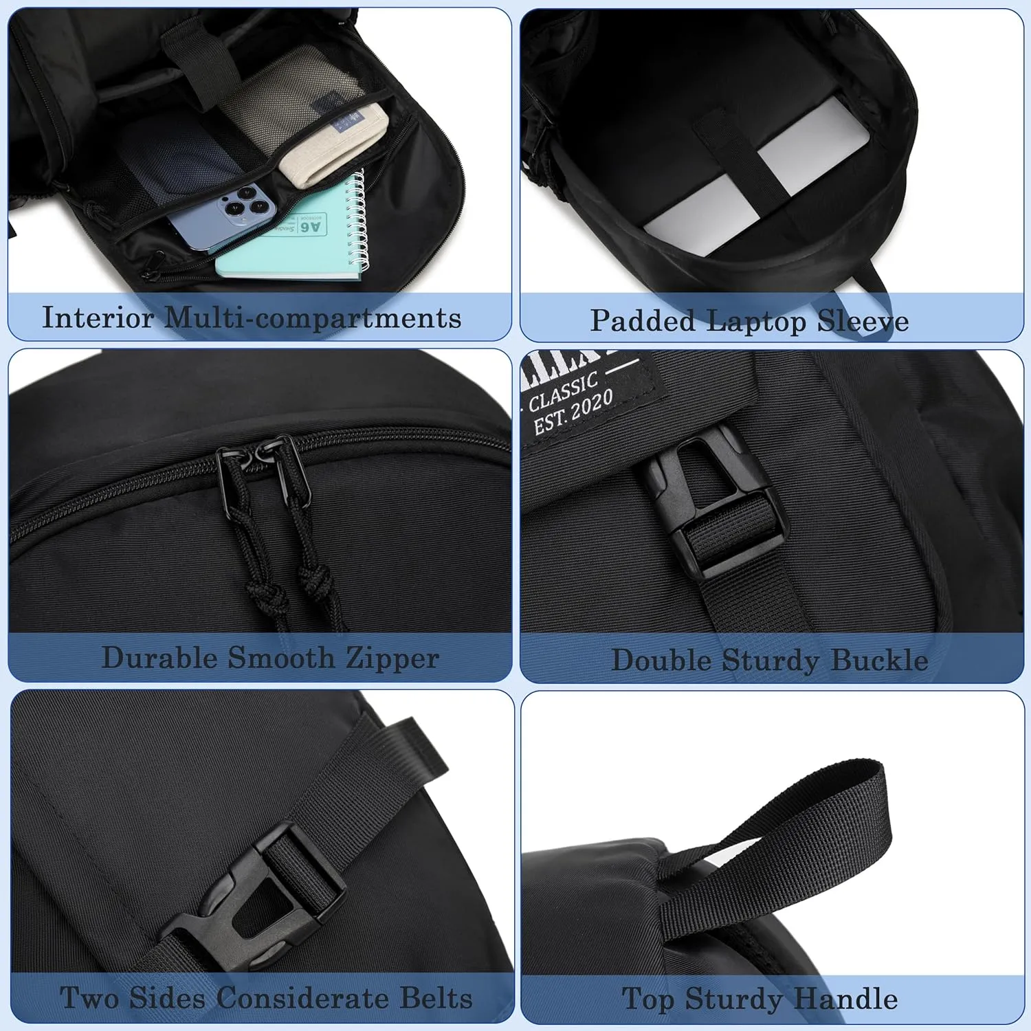 College Laptop Backpack for Men Women 15.6 Elementary Middle High School Book Bag For Teens Girls Boys Anti Theft Travel Backpacks Waterproof Casual Daypack Large Student BookbagsBlack-M