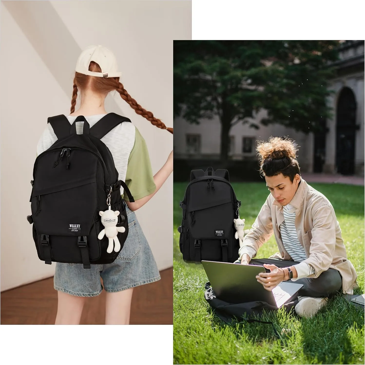 College Laptop Backpack for Men Women 15.6 Elementary Middle High School Book Bag For Teens Girls Boys Anti Theft Travel Backpacks Waterproof Casual Daypack Large Student BookbagsBlack-M