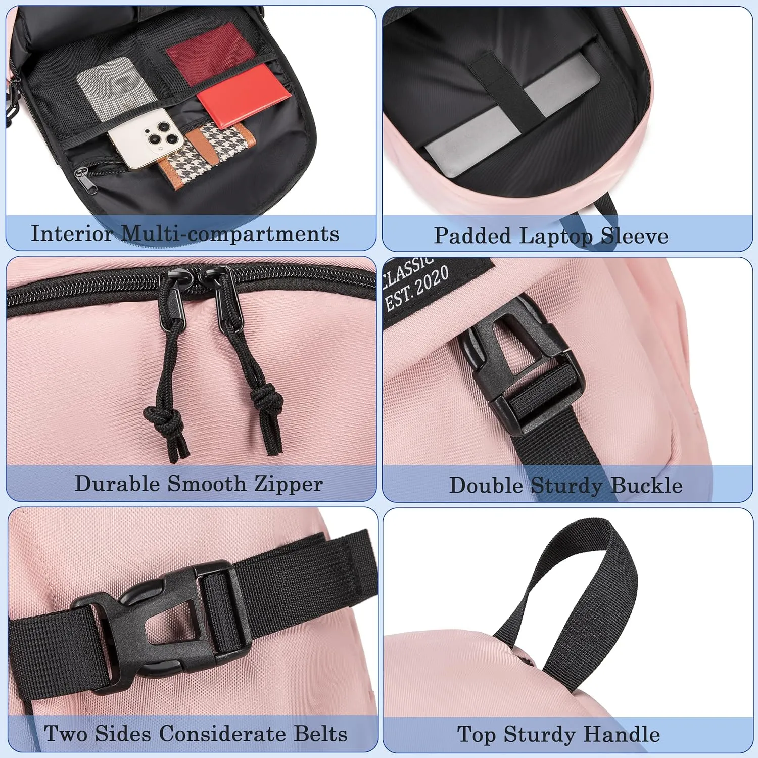 College Laptop Backpack for Men Women 15.6 Elementary Middle High School Book Bag For Teens Girls Boys Anti Theft Travel Backpacks Waterproof Casual Daypack Large Student BookbagsPink-M
